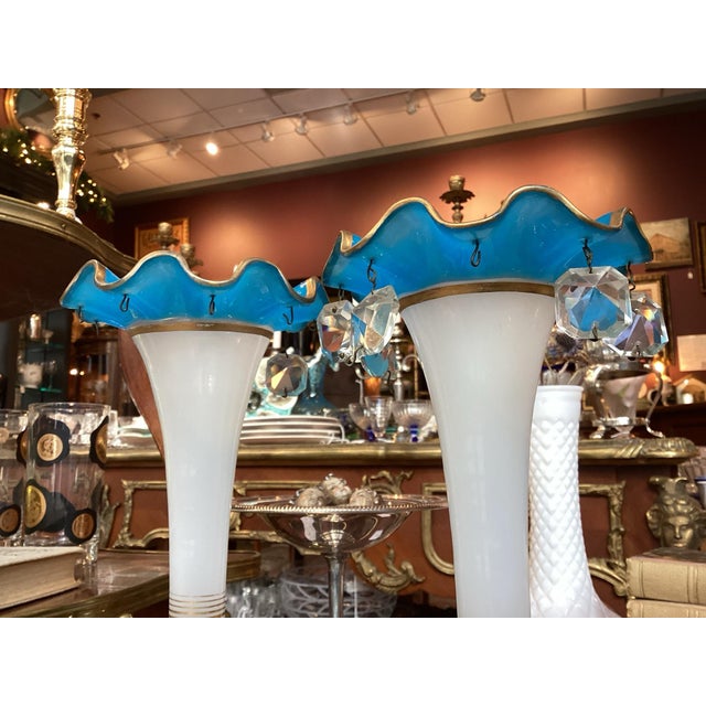 French French Blue and White Opaline Glass Vases, Pair For Sale - Image 3 of 8
