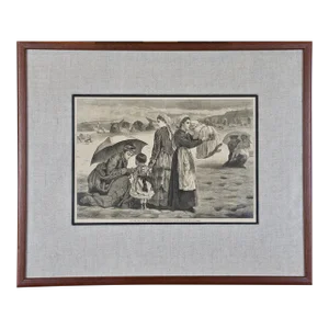 Winslow Homer "On the Beach": 19th Century Wood Engraving, 1874