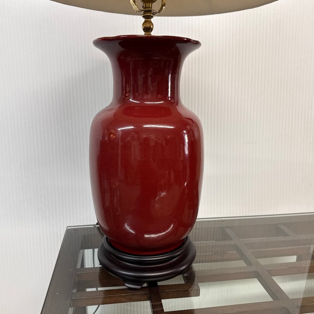 Early 21st Century Oxblood Table Lamp With Bell Shade, Asian Influenced For Sale - Image 5 of 11