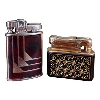 Pair of Vintage Tabletop Lighters - Art Deco CMC Continental and Mid-Century Prince Lighter Japan. For Sale