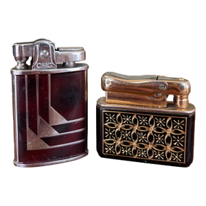 Pair of Vintage Tabletop Lighters - Art Deco CMC Continental and Mid-Century Prince Lighter Japan.