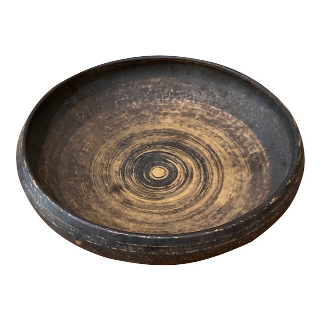 Mid 20th Century Stoneware Shallow Centerpiece Bowl With Asian Marks on the Bottom For Sale