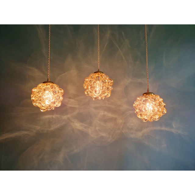 Amber Bubble Glass Pendant Lights by Helena Tynell for Glashütte Limburg, 1970s, Set of 3 For Sale - Image 14 of 16