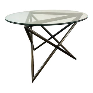 1980s Steve Chase Bronze Tone Metal Side Table With Glass Top For Sale