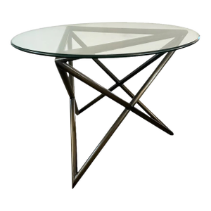 1980s Steve Chase Bronze Tone Metal Side Table With Glass Top
