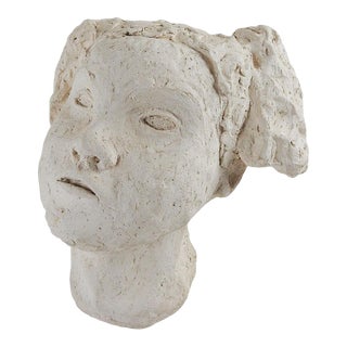 Vintage Pottery Bust Young Woman Sculpture For Sale