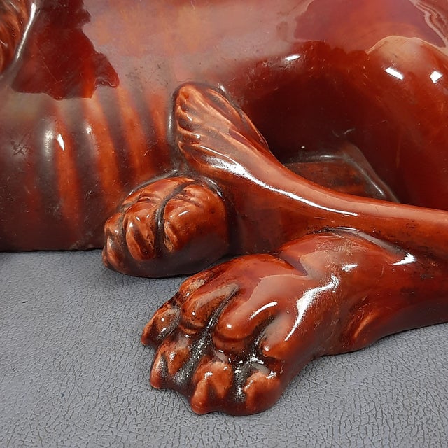 Iridescent Majolica Lion Sculpture, 1950s For Sale - Image 12 of 16