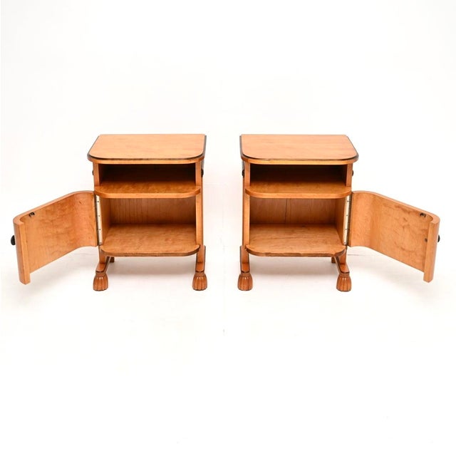 Swedish Art Deco Bedside Cabinets in Satin Birch, 1930, Set of 2 For Sale - Image 3 of 11