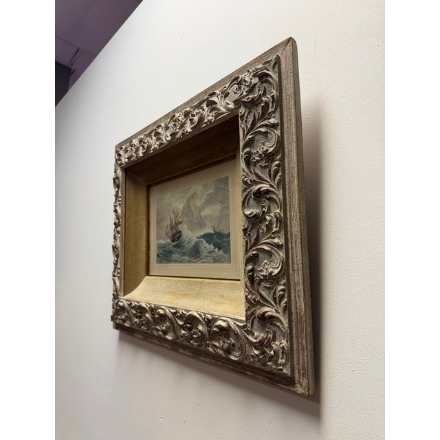 A magnificent 19th-century antique original watercolor painting on paper titled "Le Naufrage" (The Shipwreck), executed...