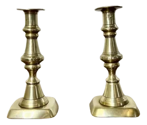 Antique Victorian Brass Candlesticks, 1860s, Set of 2