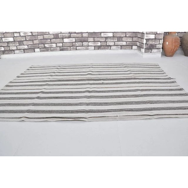 Ivory Striped Hemp Rug, 1960s For Sale - Image 8 of 10