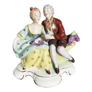 Mid 20th Century Victorian Dresden Hand Painted Porcelain Courting Couple Figurine - Germany