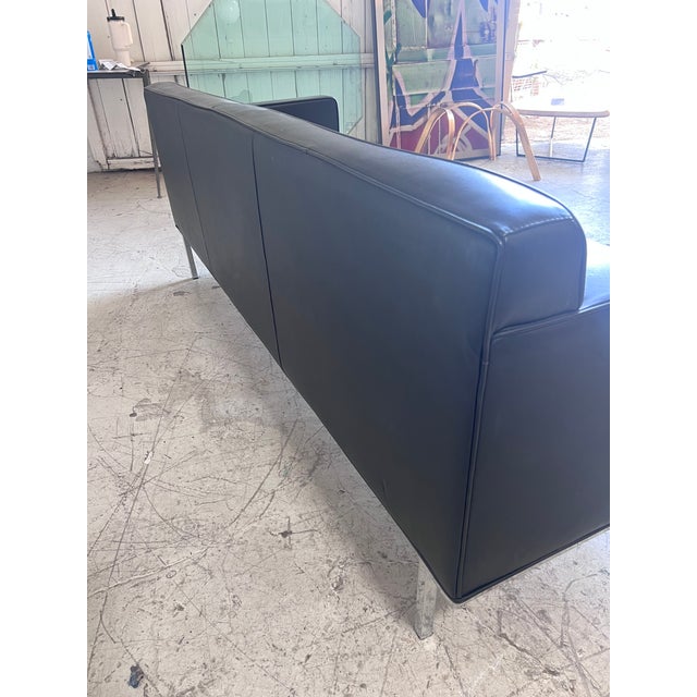 Mid-Century Modern Black Leather and Chrome Theatre Sofa by DWR For Sale - Image 3 of 8