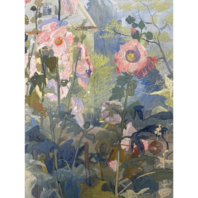 Häcker Johannes, Hollyhocks Church Summer, 1922, Gouache and Watercolor For Sale - Image 12 of 13