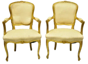 French Louis XV Style Gold Gilt Fauteuil Arm Chairs to Refinish Diy - a Pair