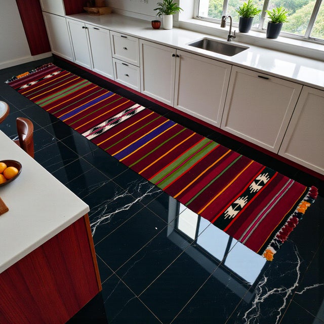 Mid-Century Modern 1990s Hand Made Short Narrow Runner Rug Turkish Kilim Hallway Rug - 1′11″ × 9′7″ For Sale - Image 3 of 12