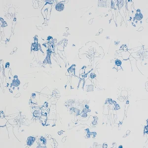 Sample - Schumacher x Peg Norris: Jackie Gendel Toile De Femmes Wallpaper in Indigo