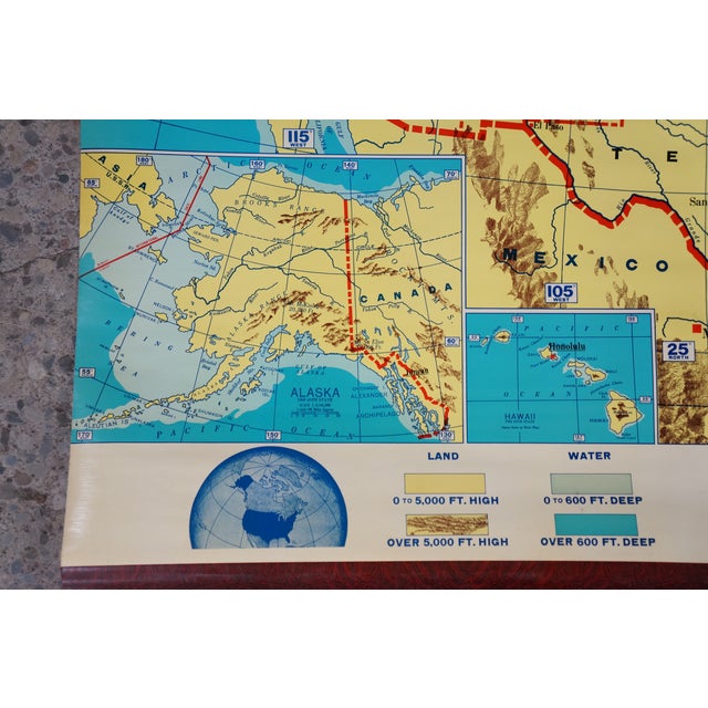 Mid Century Cram's Beginner's United States School Map Pull Down Classroom Map For Sale - Image 14 of 18