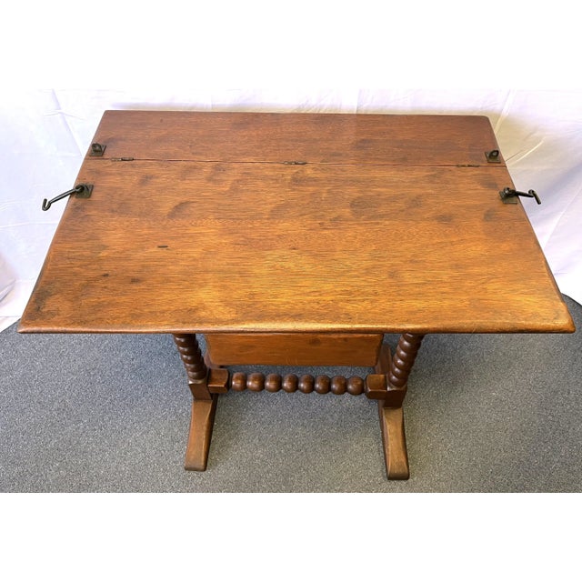 Brown Antique Ship's Navigation Table/ Desk Handmade of Solid Wood With Barley Twist Legs For Sale - Image 8 of 13
