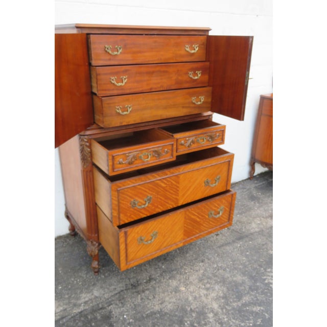 Johnson Furniture Co. French Early 1900s Johnson Furniture Carved Inlay Tall Chest of Drawers For Sale - Image 4 of 18