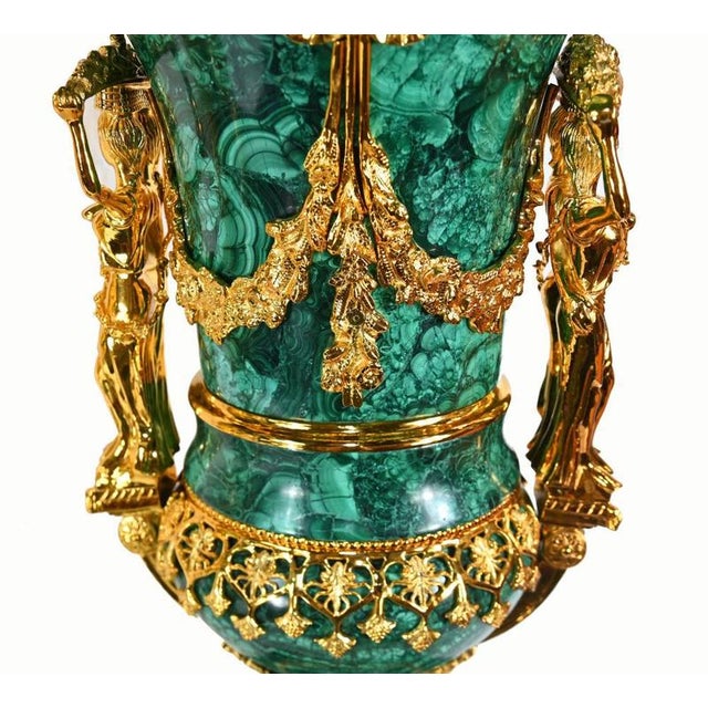 Traditional French Empire Malachite Urns, Set of 2 For Sale - Image 3 of 7