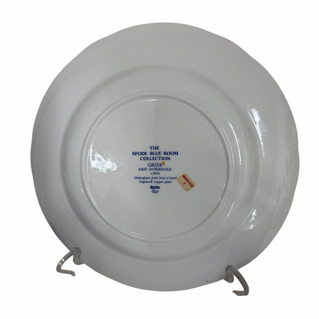 Vintage Spode “ Greek” blue room collection. Two mugs each measuring 5” w x 3” d x 3.5” h, one plate 9.25” diameter.