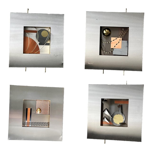 Motivated Seller: 1990s Brutalist Mixed Metal Wall Sculptures Attributed to Curtis Jere - Set of 4 For Sale