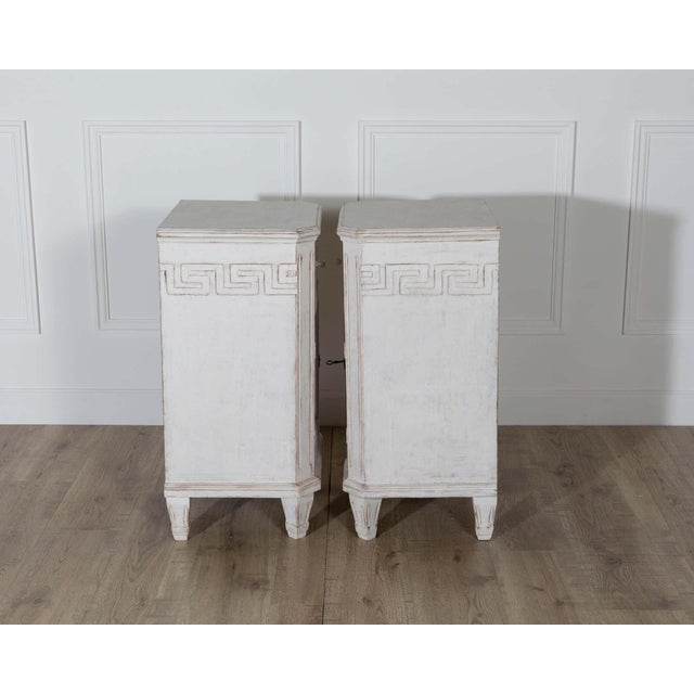 Light Gray Pair of Swedish Neoclassical Painted Nightstands, circa 1880 For Sale - Image 8 of 13