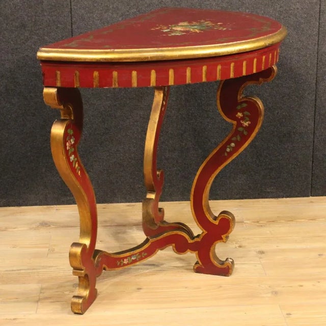 Italian Lacquered and Painted Demi Lune Console Table, 1970s For Sale - Image 6 of 13