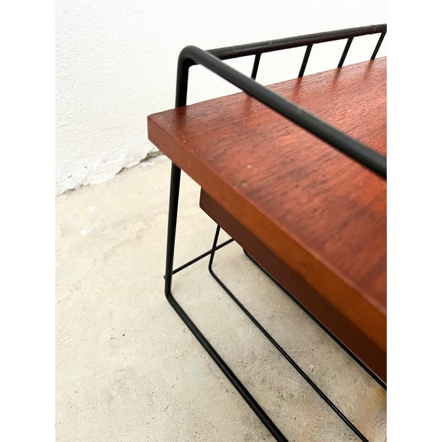 Mid-Century Modern Bedside Shelf with Drawers in Metal and Teak, 1960s For Sale - Image 9 of 12