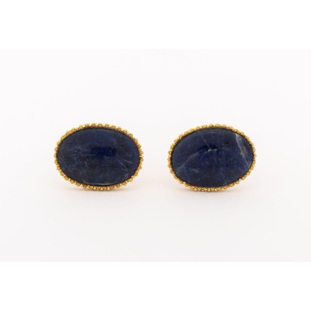 Lalaounis Lalaounis 18k Yellow Gold and Lapis Earrings For Sale - Image 4 of 10