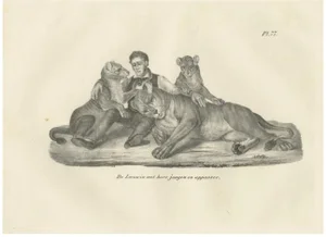 C.C. G. Zool., Lioness, Her Cubs, and Their Caretaker, 1836, Lithograph
