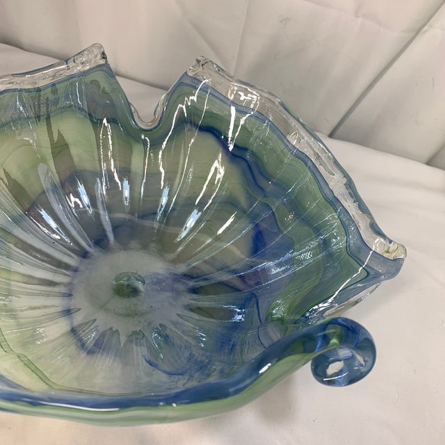 Murano Blue and Green Vintage Murano Art Glass Centerpiece Bowl For Sale - Image 4 of 9