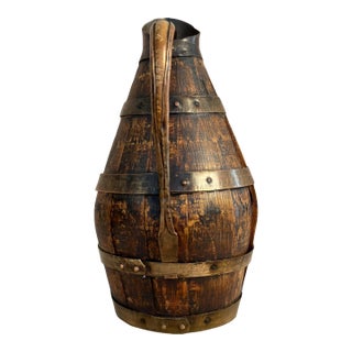 Antique French Oak Copper Bound Wine Jug Circa 1900 For Sale