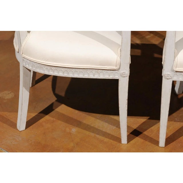 Late 19th Century 1870s Swedish Painted Wood Neoclassical Style Upholstered Armchairs - a Pair For Sale - Image 5 of 11