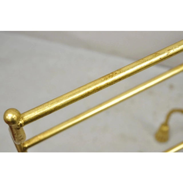 Metal Vintage Italian Hollywood Regency Gold Gilt Metal Iron Towel Rack W/ Tassel Feet For Sale - Image 7 of 9