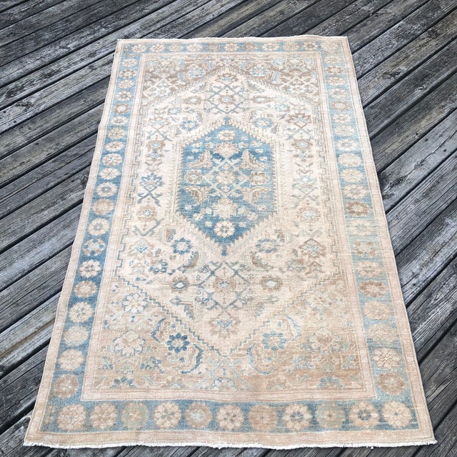 Blue Antique Persian Rug | 4x7 For Sale In Houston - Image 6 of 8