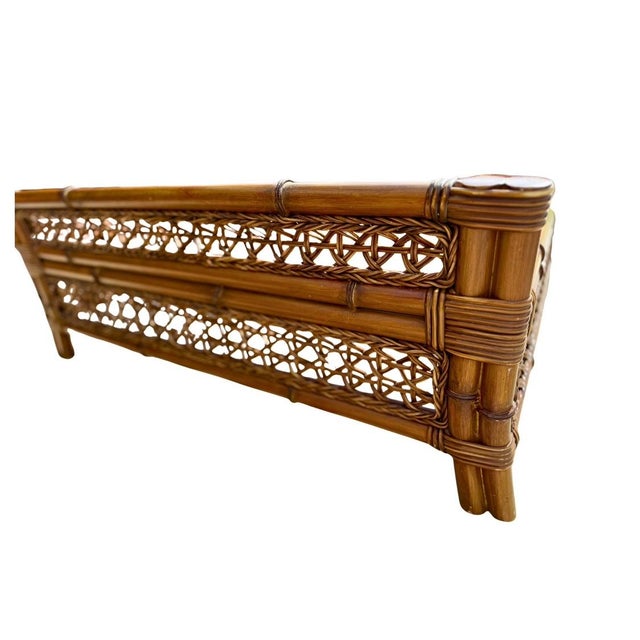 Chestnut Vintage 1970s Palm Beach Regency Split-Bamboo & Rattan Chaise Lounger For Sale - Image 8 of 11