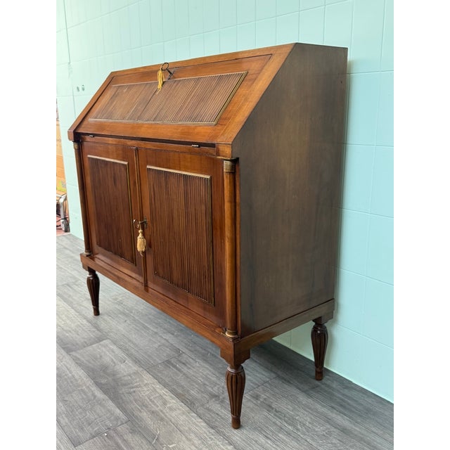 Italian Walnut Secretaire with Drop-Leaf, 1950s For Sale - Image 3 of 18