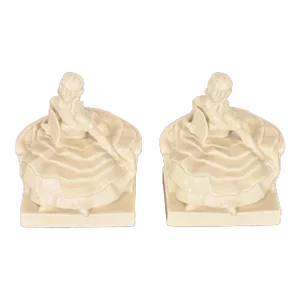 Rookwood Pottery Arts & Crafts Glazed Ceramic Victorian Lady Bookends, 1931