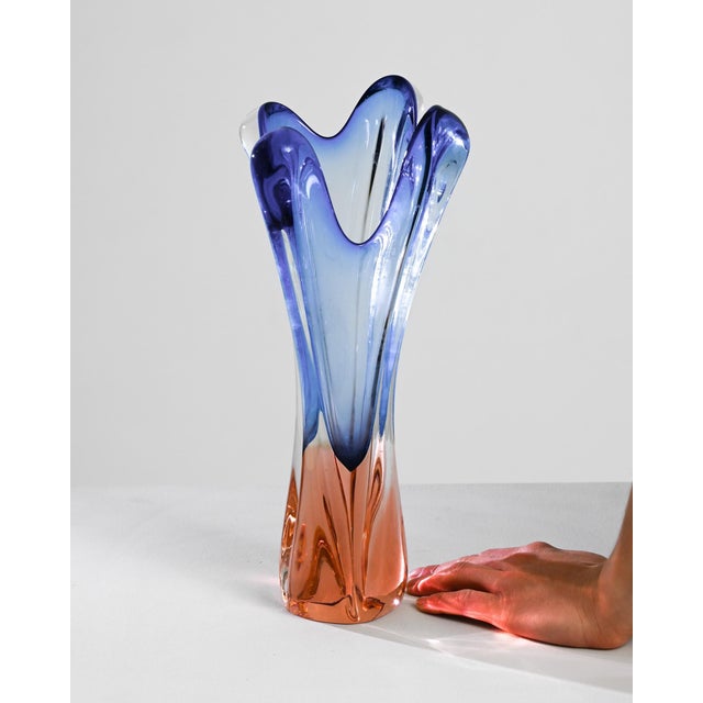 Traditional 20th Century Belgian Blue and Orange Glass Vase For Sale - Image 3 of 6