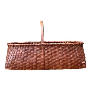 Vintage Woven Rattan Shaker Basket With Handle For Sale