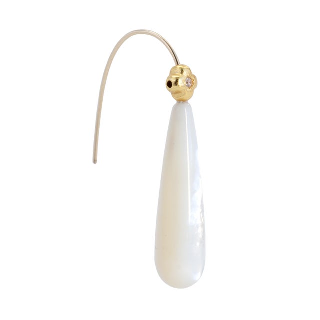 Modern Mother of Pearl Raindrop Earrings, Pair For Sale - Image 3 of 7