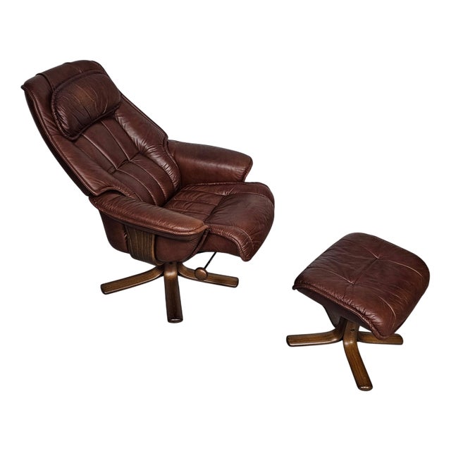 Set of Lounge Chair and Ottoman from Hjellegjerde Møbel, Sweden, 1980s For Sale