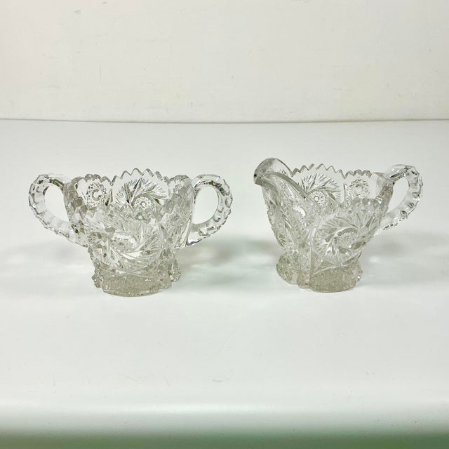 American Late 1800s Antique Boho Chic Hollywood Regency American Brilliant Cut Creamer & Sugar - A Pair For Sale - Image 3 of 17