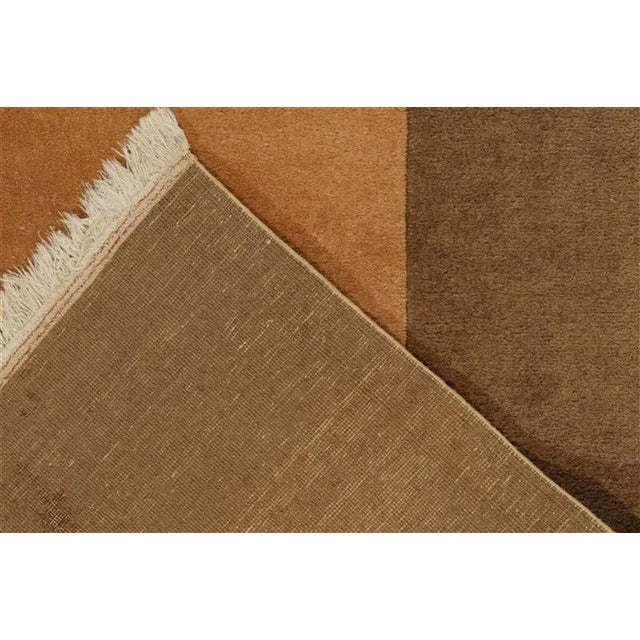 Textile 1920s Antique Chinese Art Deco Rug in Gold, Beige-Brown & Blue Floral Patterns For Sale - Image 7 of 7