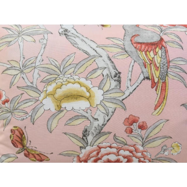 Custom-tailored pillow by Mike Seratt of The Prized Pig in Thibaut's "Giselle" botanical, bird, and butterfly linen print...