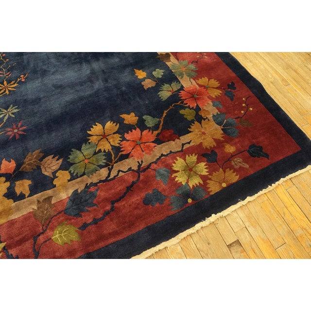 1920s Blue Navy Floral Antique Chinese Art Deco Rug 9' X 11'8" Handknotted Wool Carpet For Sale In New York - Image 6 of 8