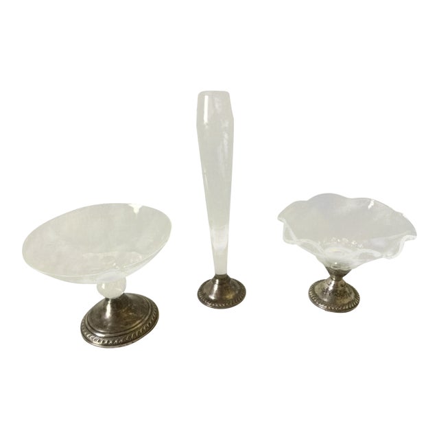 Vintage Duchin Creation Weighted Silver and Etched Crystal Candy Dishes and Bud Vase - Set of 3 For Sale