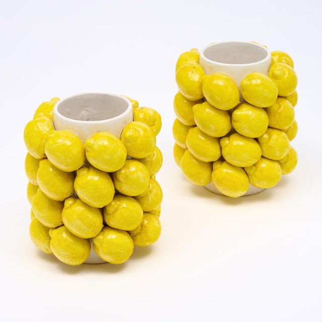 Italian Mid-Century Period Ceramic Lemon Vases For Sale - Image 4 of 9